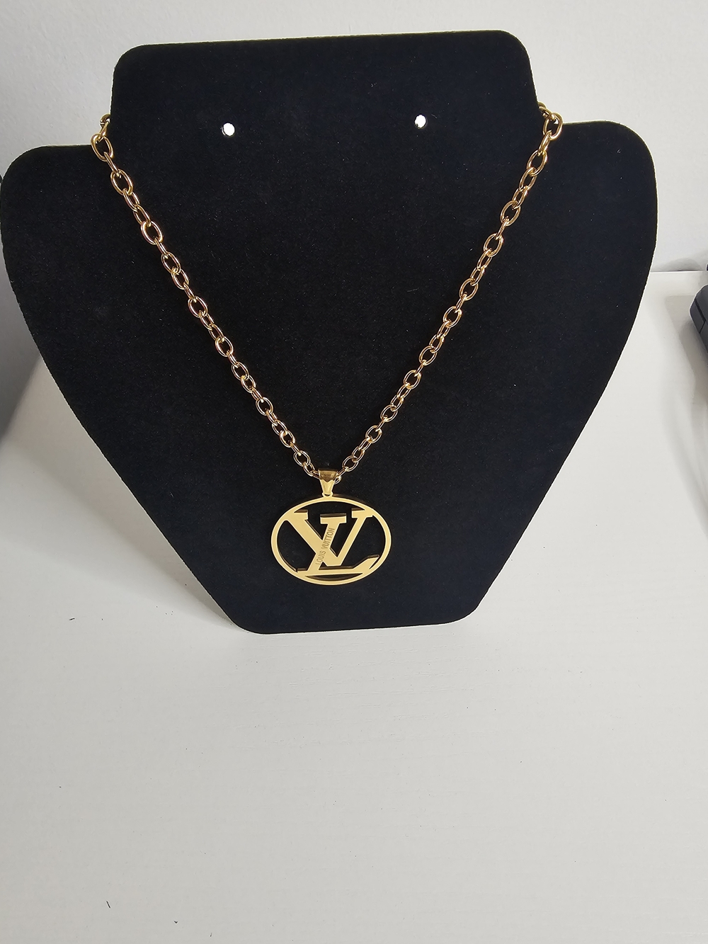 Stainless Steel  Gold Tone LV Pendant Chain Necklace